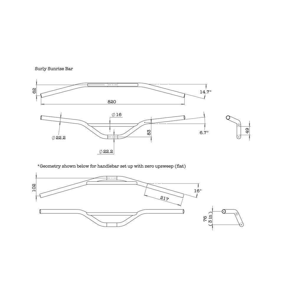 Surly Sunrise Bar Black Riser 820mm 22.2mm